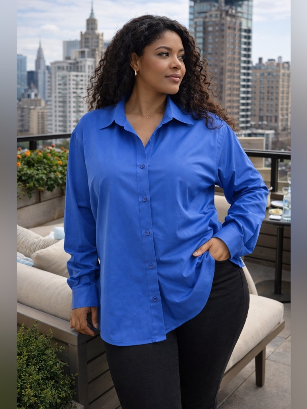 Women's Blue Button-Up Shirt